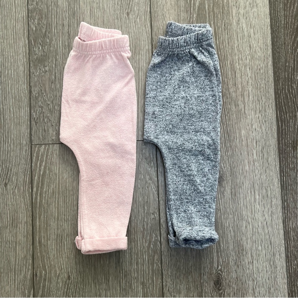 OLD NAVY 2PC BRUSHED JOGGERS PINK GREY 12-18MO